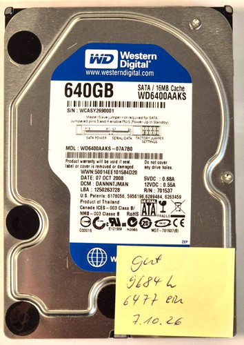 640gb hdd sata - wd, 3.5"